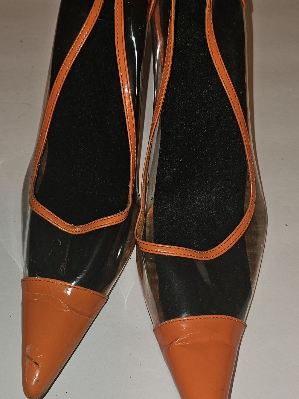 Women's Clear Pointed-Toe Flats with Orange Trim